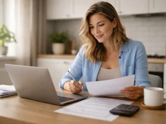 Person uden indkomst undersøger lånemuligheder ved køkkenbordet i Danmark